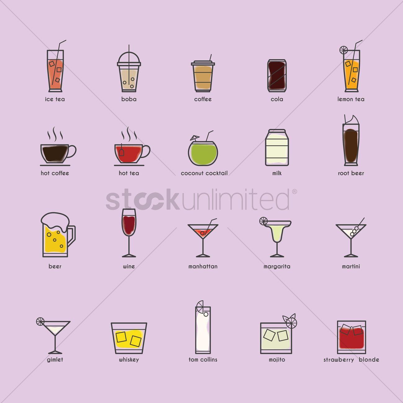 1300x1300 Set Of Beverage Icons Vector Image