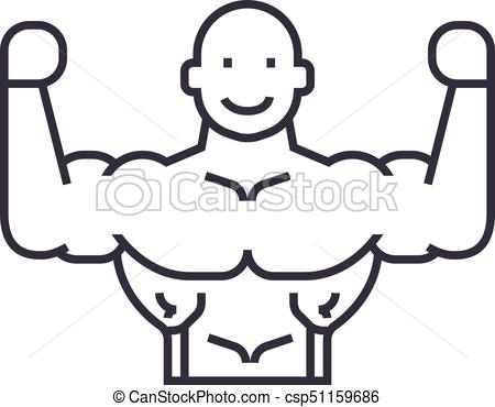 450x370 Bodybuilder Vector Line Icon, Sign, Illustration On Background