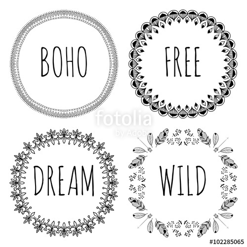 500x500 Set Of Boho Style Frames And Hand Drawn Elements. Set Of