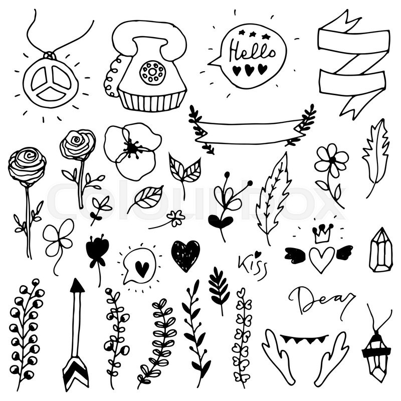 800x800 Set Of Doodle Design Elements.vector Floral Elements. Boho Theme