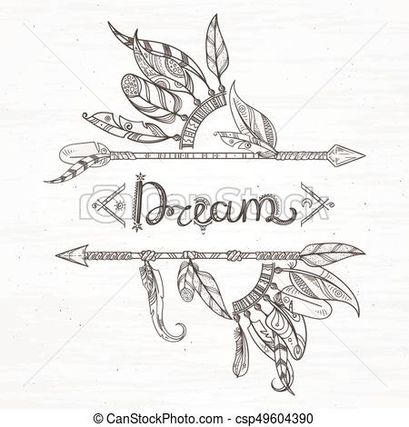 450x470 Tribal Feathers And Arrow. Hand Drawn Vector Illustration