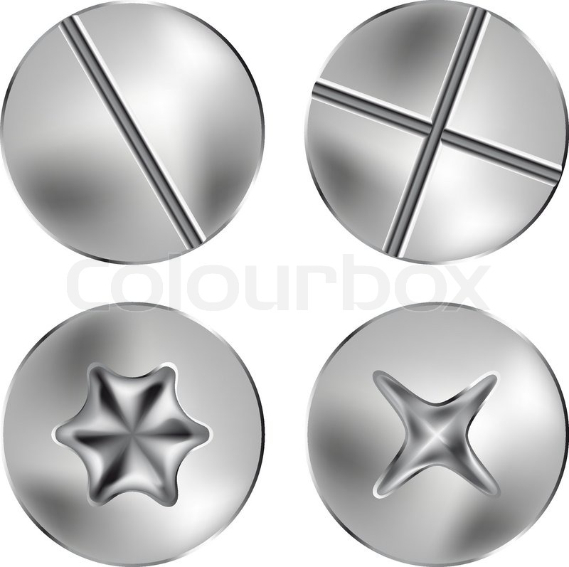 800x797 Several Screw And Thumbtack Heads, Vector Illustration Stock