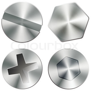 320x320 Bolts And Screw Heads In Silver Metal And Gold Stock Vector