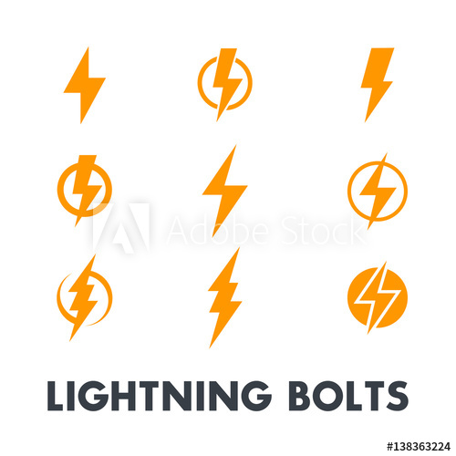 500x500 Lightning Bolt Vector Signs, Icons Isolated Over White