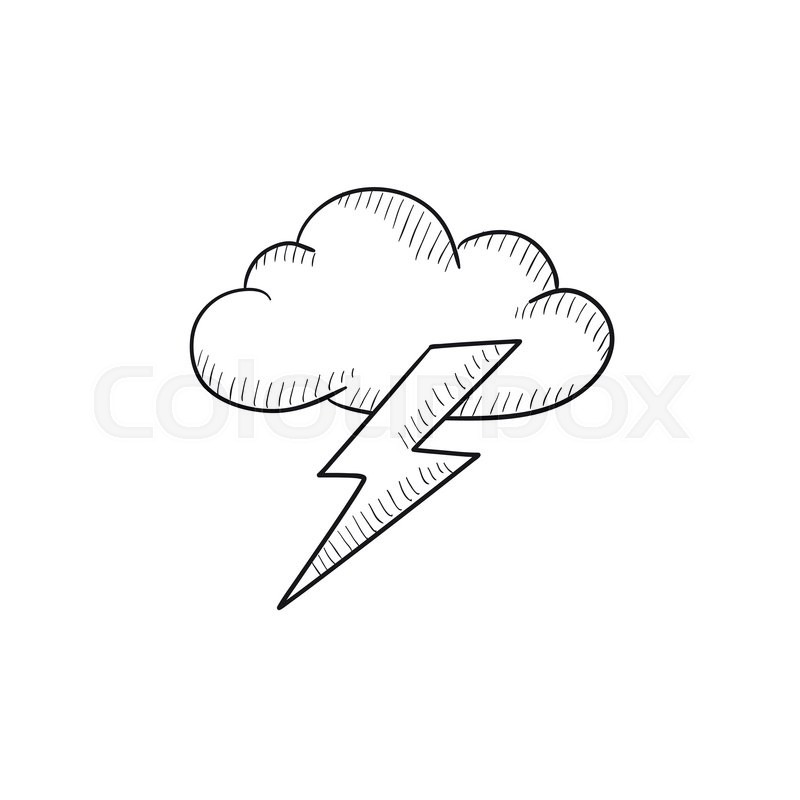 800x800 Cloud And Lightning Bolt Vector Sketch Icon Isolated On Background