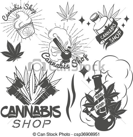 450x465 Vector Set Of Medical Marijuana Labels In Vintage Style. Cannabis