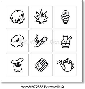 362x382 Art Print Of Vector Set Of Rastaman Icons. Dreadlocks, Marijuana