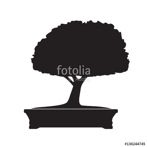 500x500 Black Bonsai Tree. Vector Illustration. Stock Image And Royalty
