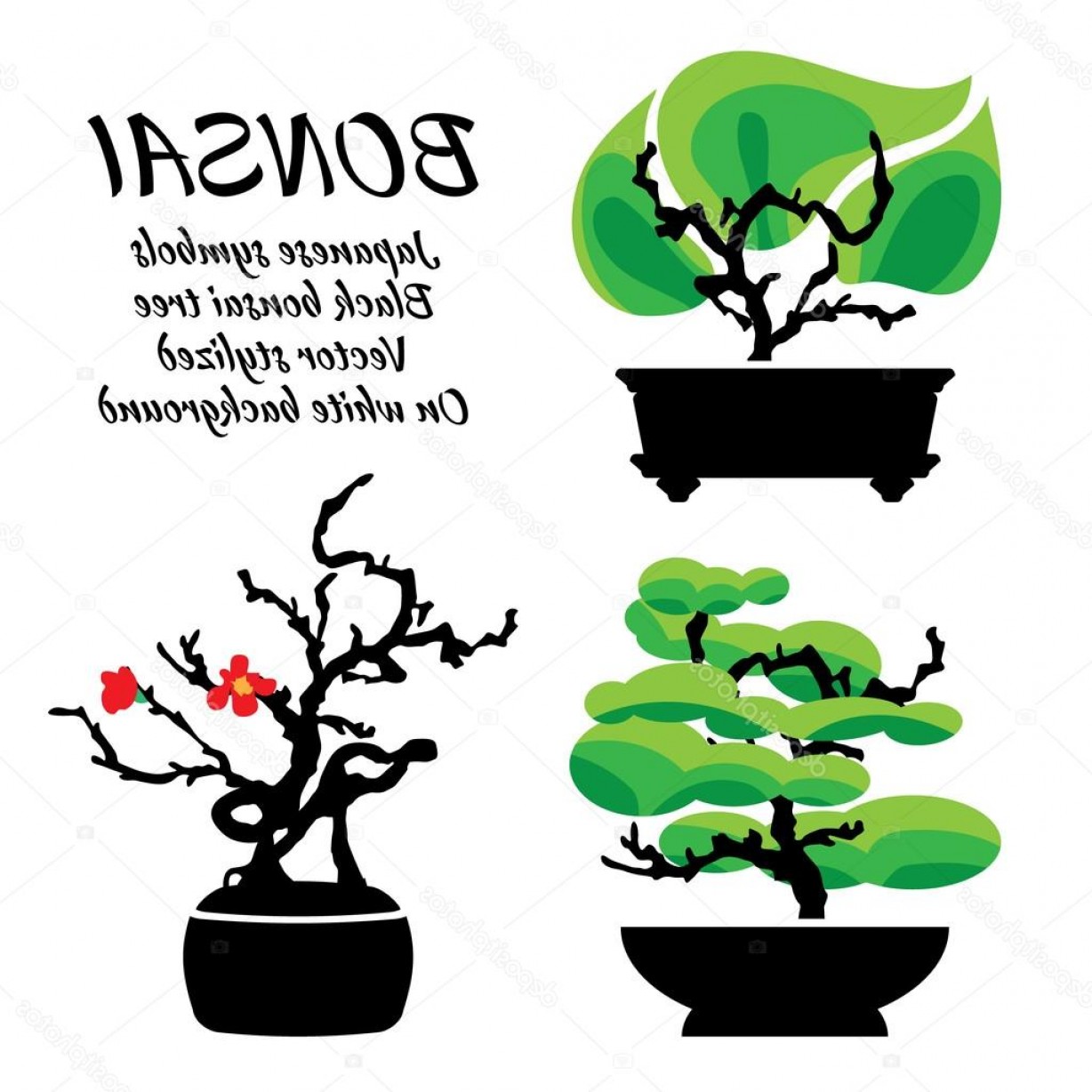 1228x1228 Stock Illustration Bonsai Vector Set On A Createmepink