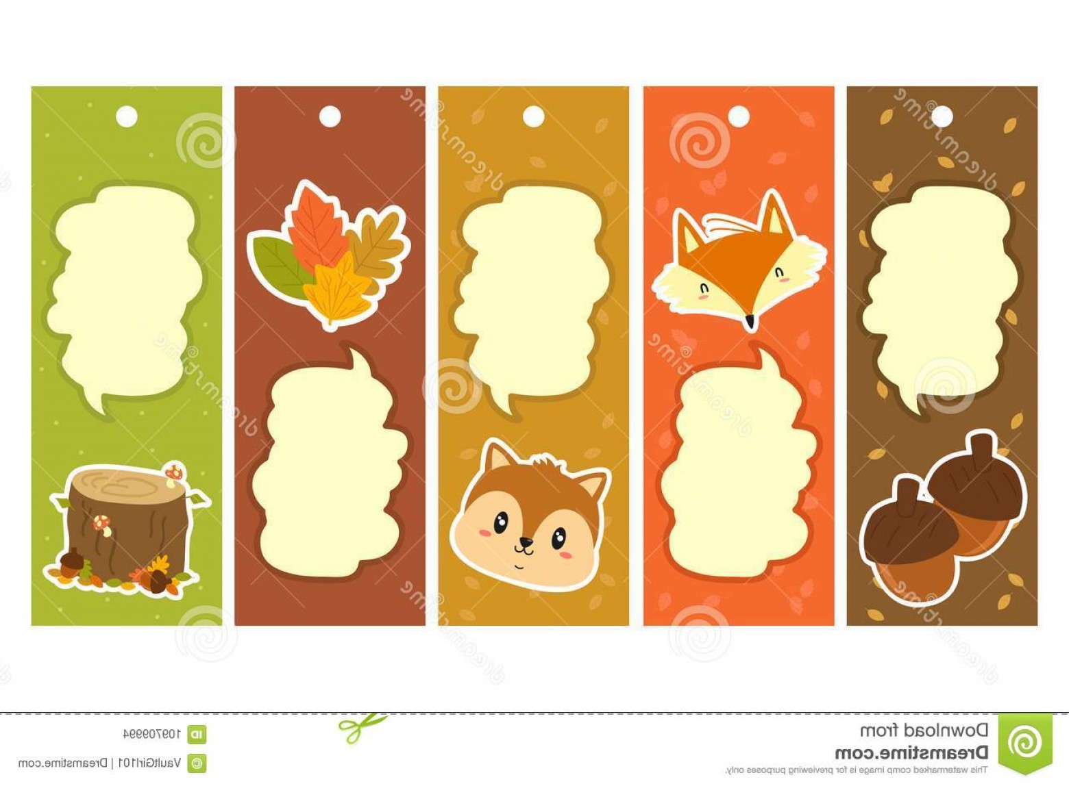 1560x1148 Autumn Characters Bookmark Vector Set Items Template Printable