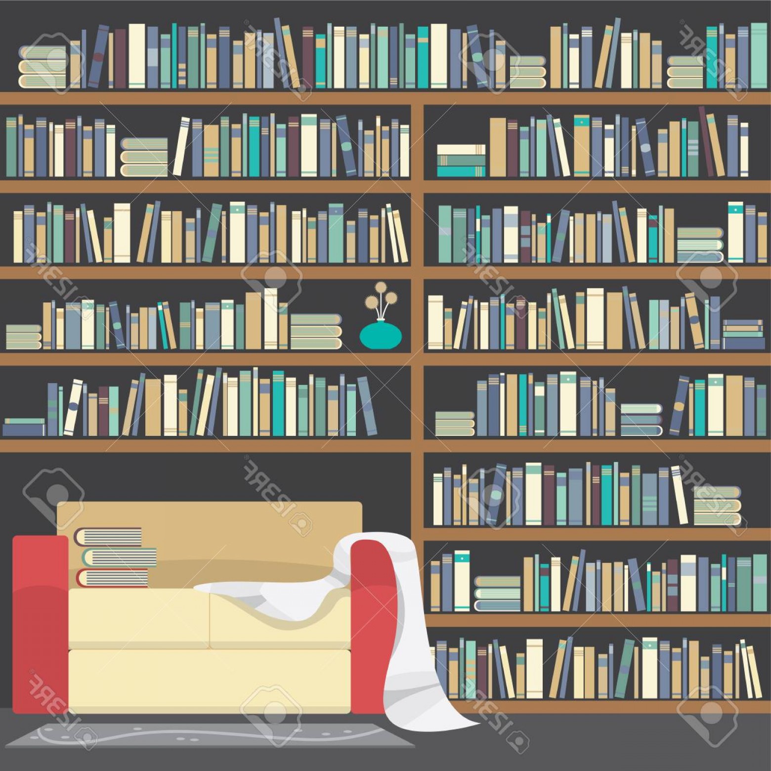 1560x1560 Photostock Vector Modern Sofa With Huge Bookshelf Vector