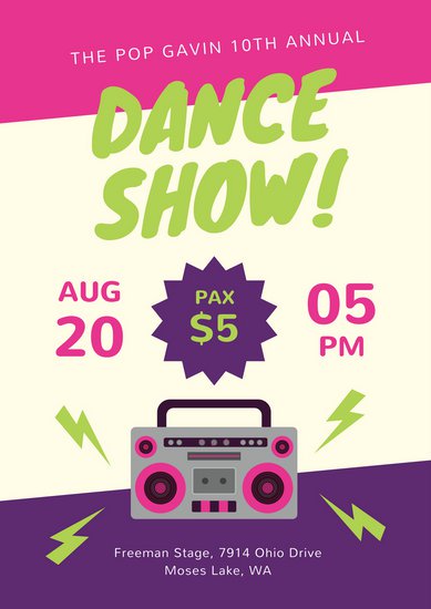 389x550 Bright Colorful Boombox Vector Dance Poster