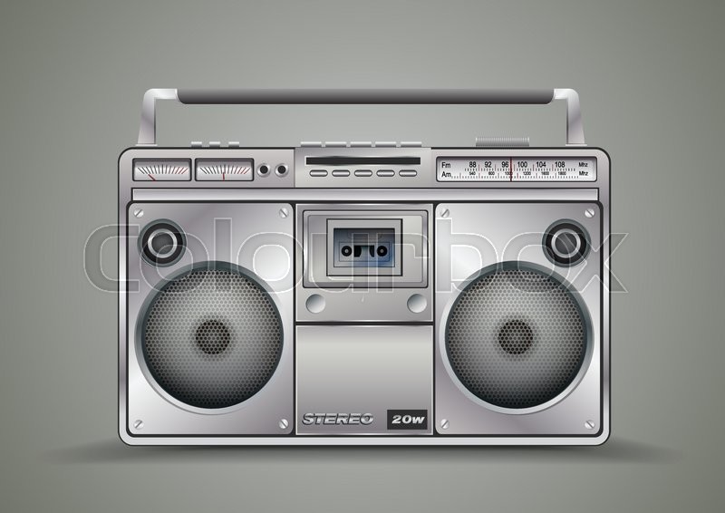 800x566 Vintage Tape Recorder For Audio Cassettes. Music Boombox. Vector