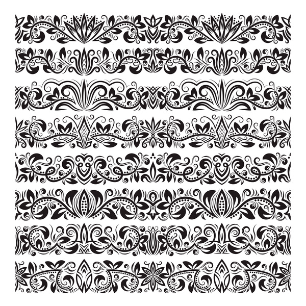 600x600 Floral Seamless Border Design Vector Set 04 Free Download