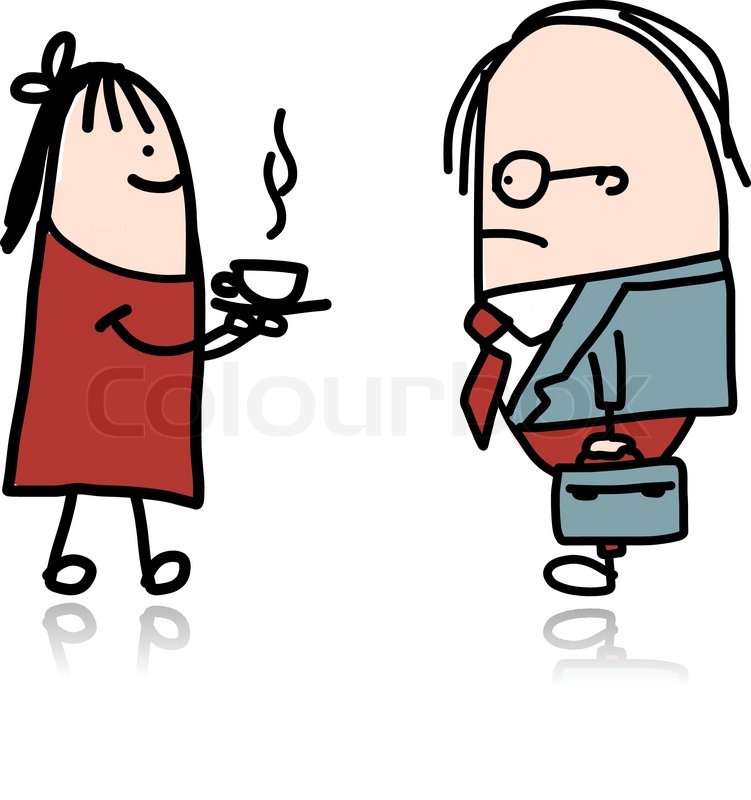 751x800 Secretary Girl Bring Hot Coffee For Boss, Vector Illustration