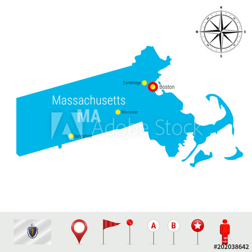 500x500 Massachusetts Vector Map Isolated On White. High Detailed