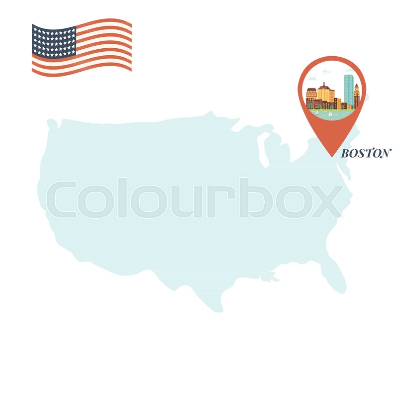 800x800 Usa Map With Boston Pin Travel Concept Stock Vector Colourbox
