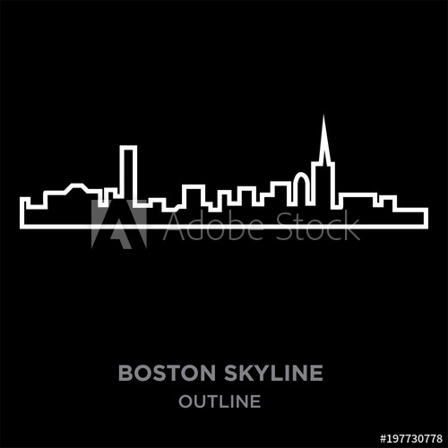 500x500 White Border Boston Skyline Outline On Black Background, Vector