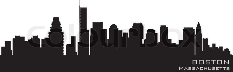 800x249 Boston, Massachusetts Skyline Detailed Vector Silhouette Stock