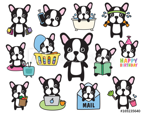 500x402 Vector Of French Bulldog Or Boston Terrier Dog Activity Set