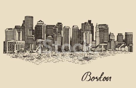 461x299 Boston Skyline Vintage Vector Illustration Sketch Premium Clipart