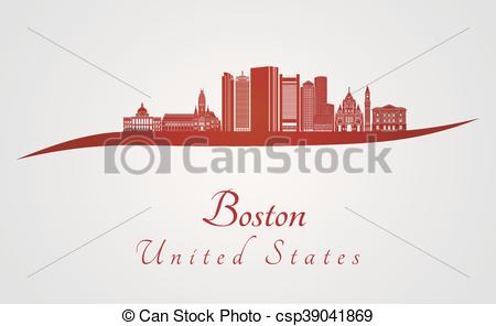 450x296 Boston Skyline In Red And Gray Background In Editable Vector File.