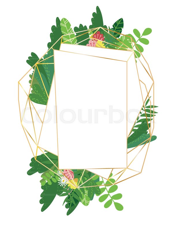 628x800 Geometric Botanical Vector Design Frame. Various Plants, Leaves