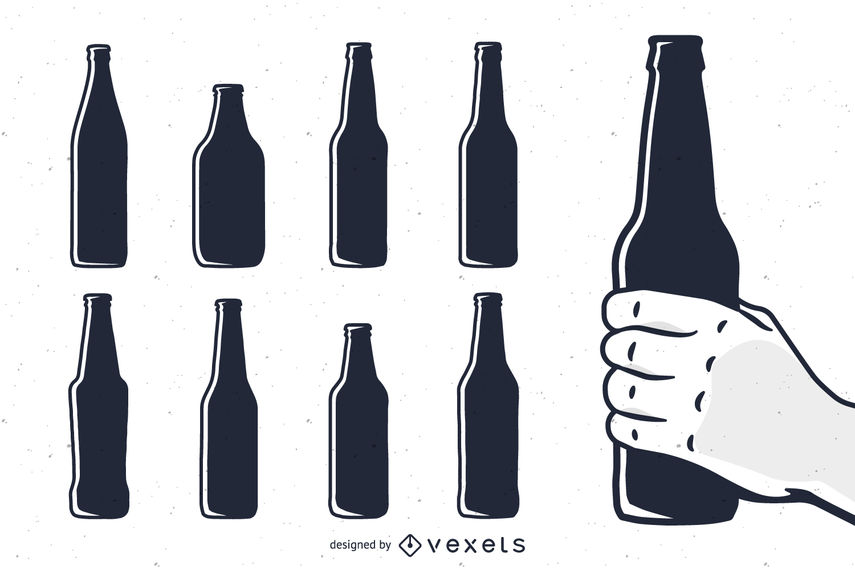 855x570 Beer Bottle Silhouettes Set