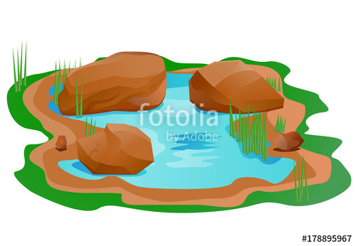 500x346 Pond With Brown Rock Or Boulder Vector Image Stock Image And