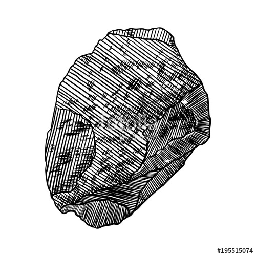 500x500 Rock Stone. Black And White Stone Or Rock In Hand Drawn Hatching