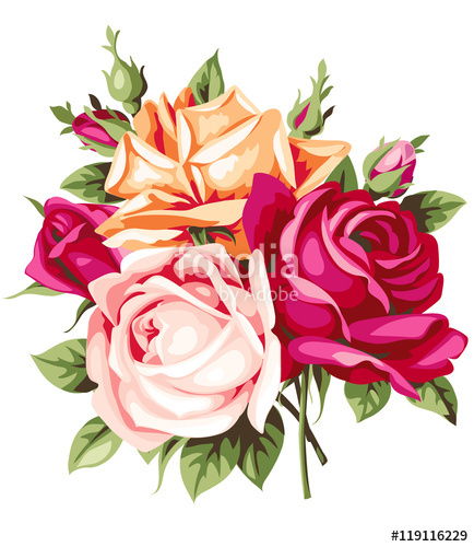 434x500 Vintage Bouquet. Vector Decorative Roses Stock Image And Royalty