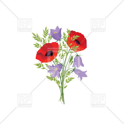 400x400 Bluebells And Poppy Bouquet Vector Image Vector Artwork Of