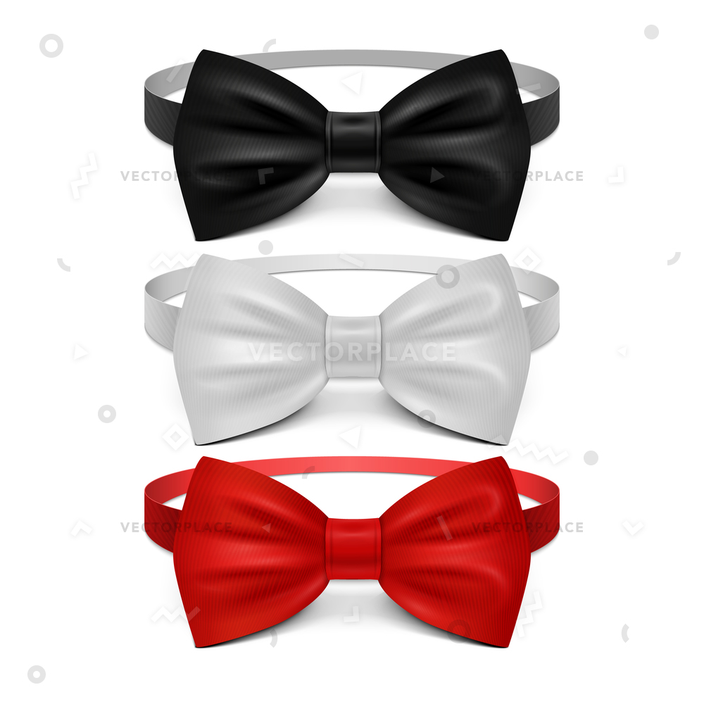 1000x1000 Realistic White Black Red Bow Tie Vector Illustration 43841