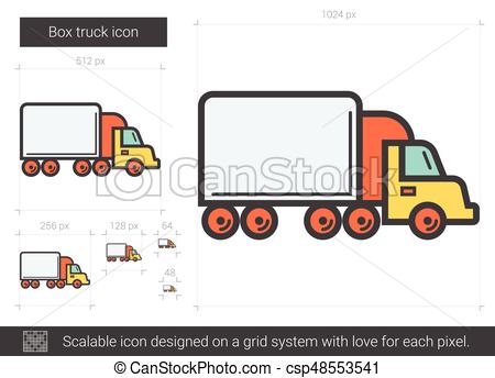 450x344 Box Truck Line Icon. Box Truck Vector Line Icon Isolated On White