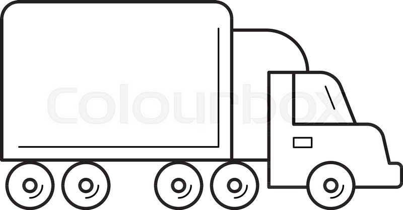 800x418 Box Truck Vector Line Icon Isolated On White Background. Box Truck