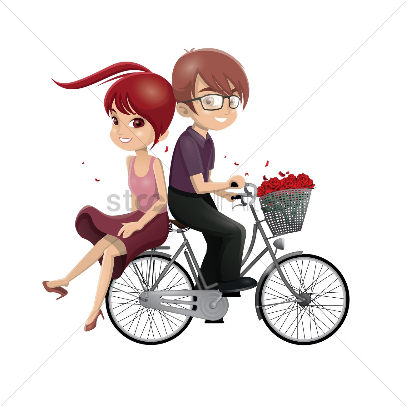 1300x1300 Boy And Girl Riding Bicycle Vector Image