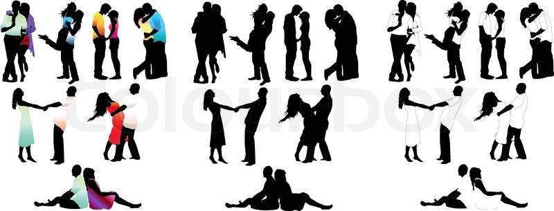 800x305 Set Of Happy Love Couple Silhouettes. Vector Illustration. Boys
