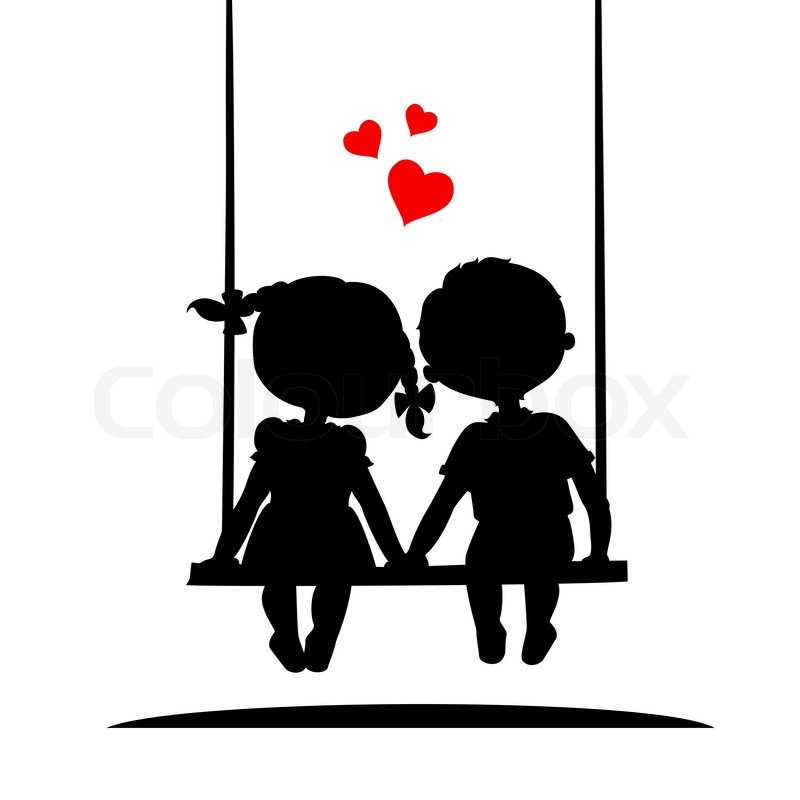 800x800 Silhouettes Of A Boy And A Girl Sitting On A Swing Stock Vector