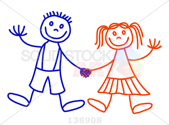 340x252 Stock Illustration Of Boy And Girl Vector Line Art Drawing Stick