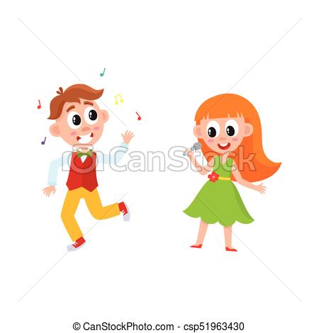 450x470 Vector Flat Boy Girl Dancing And Singing. Vector Flat Cartoon Boy