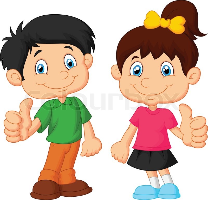 800x767 Vector Illustration Of Cartoon Boy And Girl Giving Thumb Up