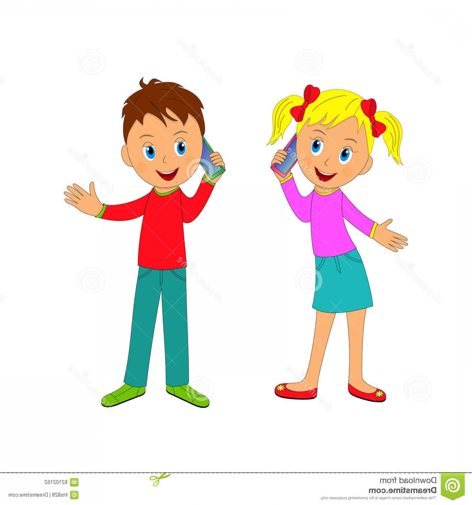 1560x1668 Stock Illustration Boy Girl Talking Phone Children Illustration