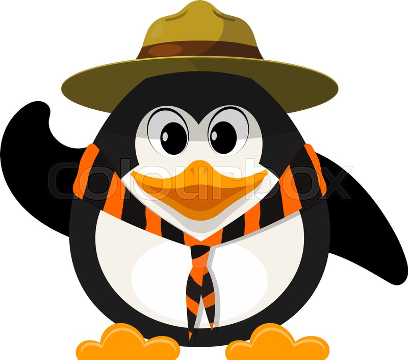 800x705 Young Boy Scout On White Background. Little Penguin Scout With Hat