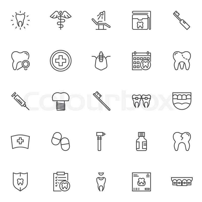 800x800 Dental Outline Icons Set. Linear Style Symbols Collection, Line