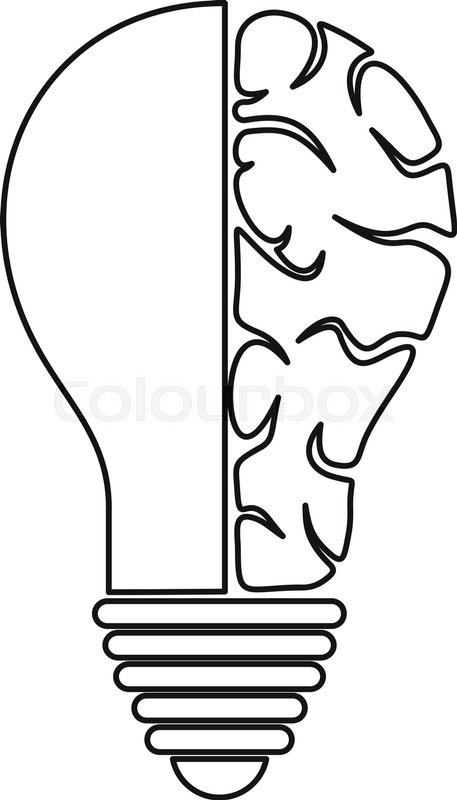 457x800 Brain Lamp Icon In Outline Style Isolated Vector Illustration