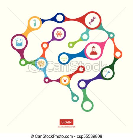 450x470 Multicolor Connection Brain With Icon, Creative Concept Of Human