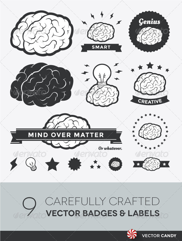 590x778 Vector Brain Badges And Label Collection By Vectorcandy Graphicriver