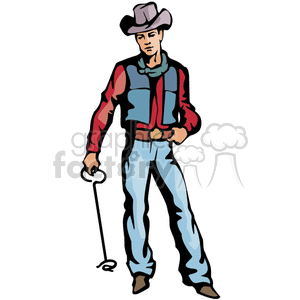300x300 Royalty Free A Cowboy In A Blue Vest Holdign A Branding Iron