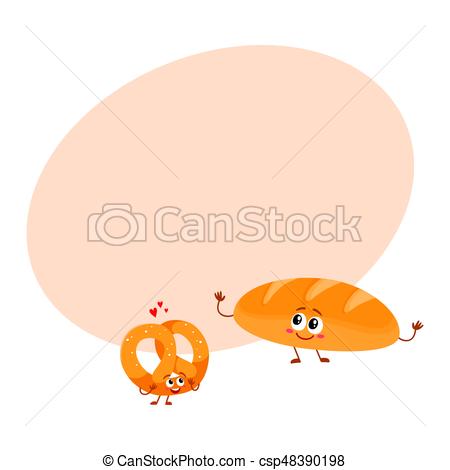 450x470 Smiling German Pretzel And White Bread Loaf, Bakery Characters