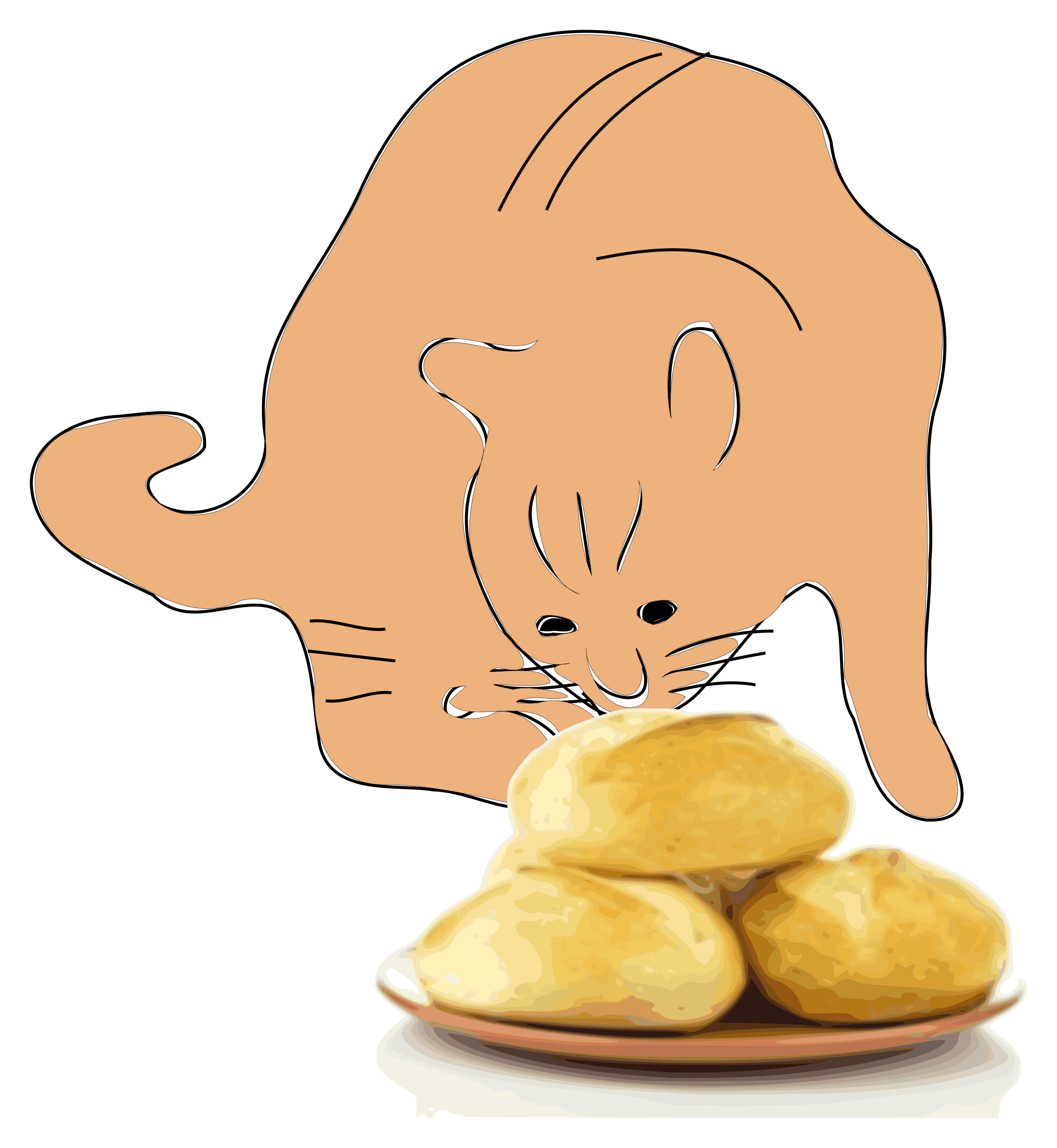 2211x2400 Cat Sniffing A Plate Of Bread Vector Clipart Image
